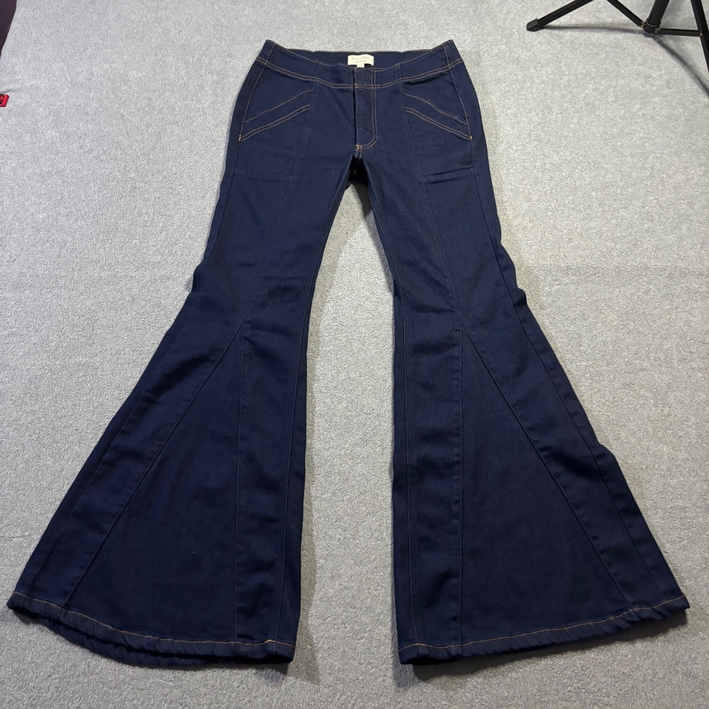 Pilcro Puddle Mid Rise Flare Jeans Womens 27 Dark Wash Retro Wide Leg Indigo